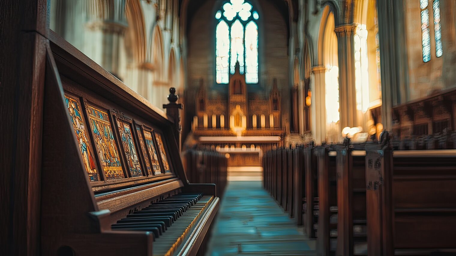 Man sieht durch den Chor einer KIrche auf den Altar.