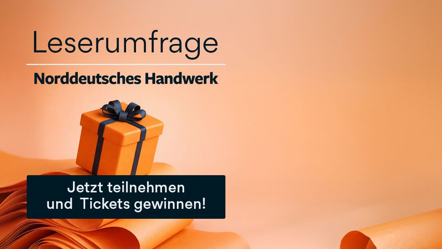 Plakat zur Leserumfrage mit Geschenk in orange.
